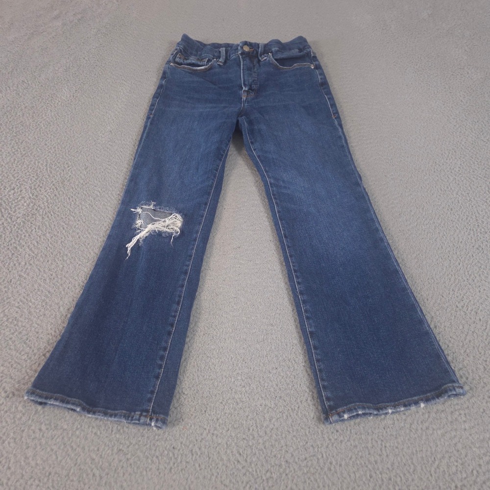 Good American Jeans Womens 6/28 Blue Good Legs Crop Mini Bootcut Ripped Cashmere